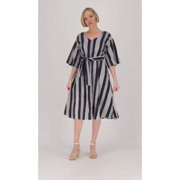 Girl With Curves Black & White Striped Belted Midi Dress - Size M - Picture 9 of 9